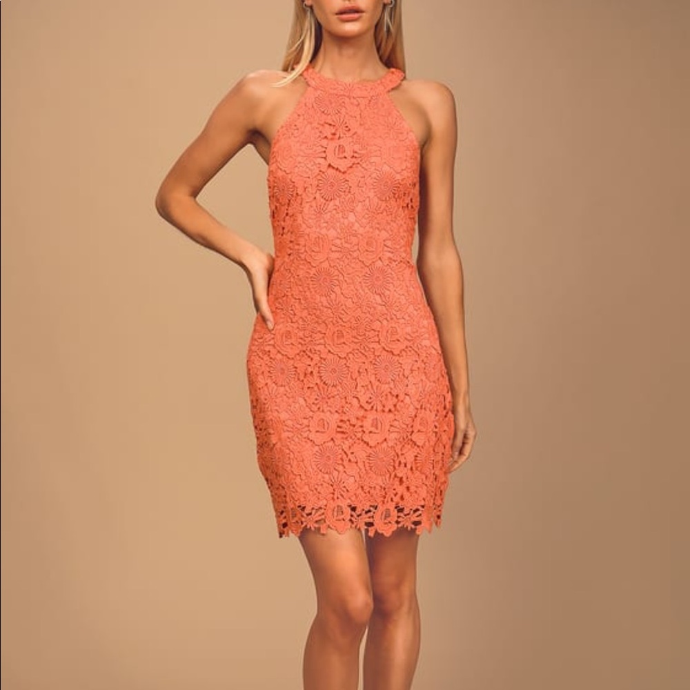 Coral Lace Dress - Size Small